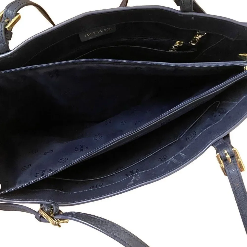 Tory Burch York Buckle Tote Saffiano Leather Navy Blue